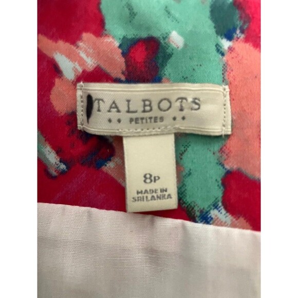 Talbots Petites 8P Watercolor Floral A-Line Tank Dress Green Pink Sleeveless - Picture 5 of 9